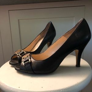 black open toe heels